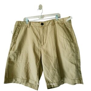 Union Mens Khaki Tan Linen Blend Flat Front Chino Shorts 38 NWT Cabana Travel